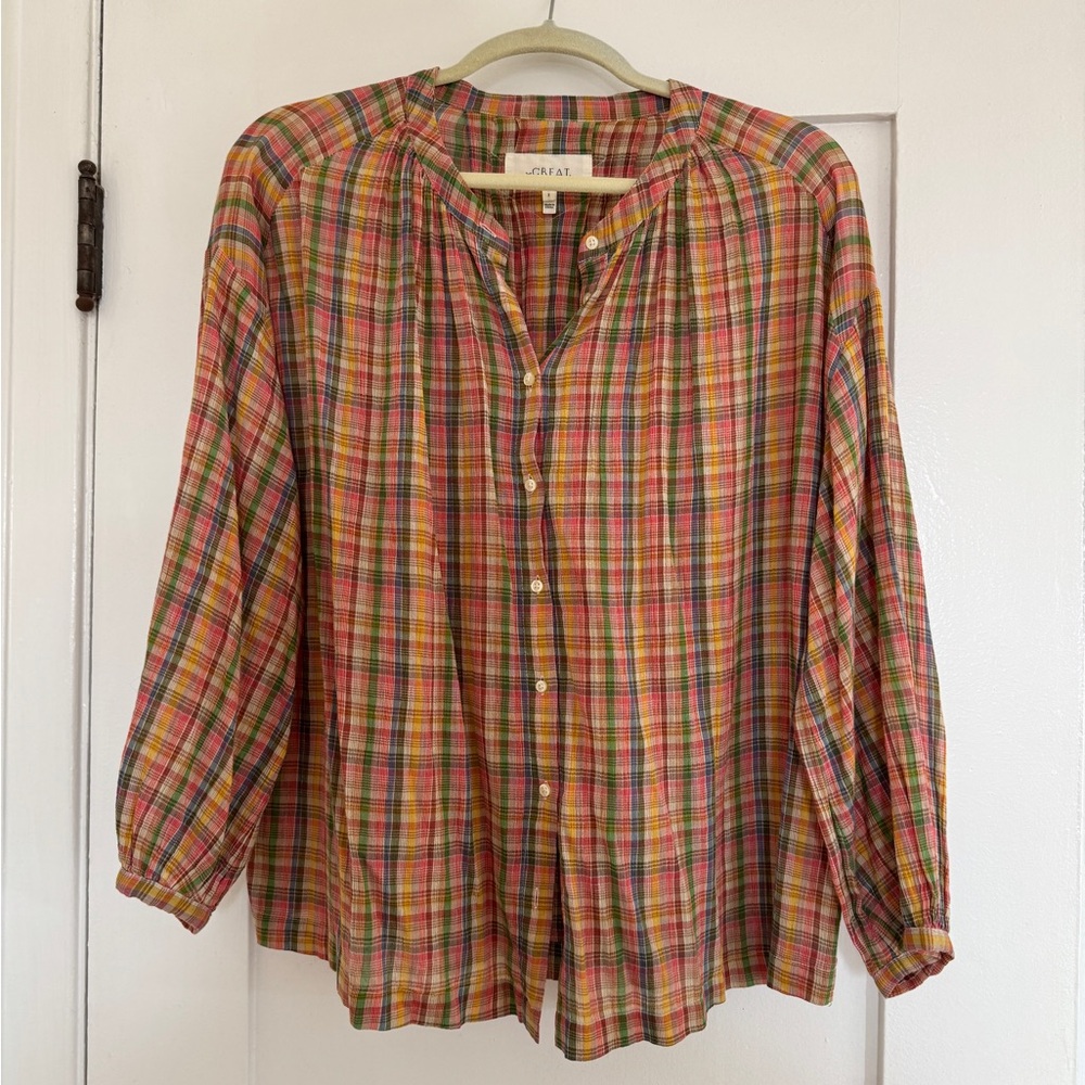The Great plaid button blouse
